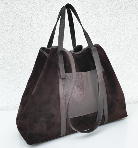 Zamszowy MAXI Shopper w czekoladowym kolorze