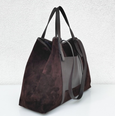 Zamszowy MAXI Shopper w czekoladowym kolorze