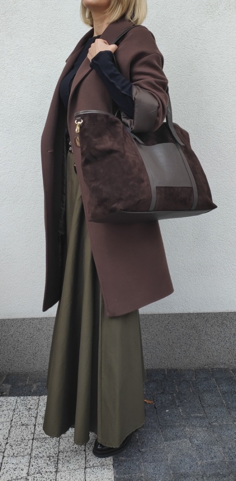 Zamszowy MAXI Shopper w czekoladowym kolorze