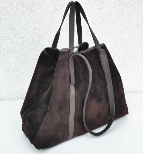 Zamszowy MAXI Shopper w czekoladowym kolorze