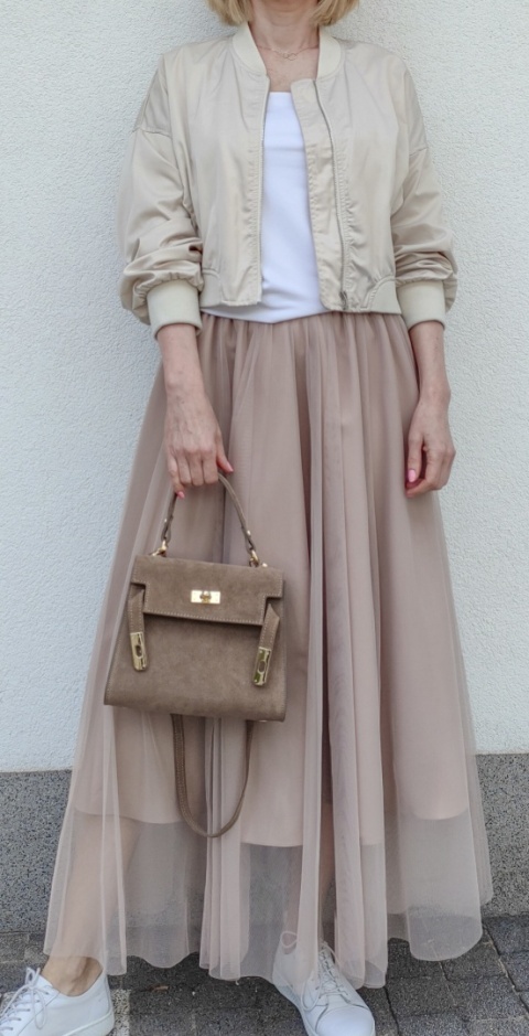 Modna zamszowa torebka skóra naturalna Laura Biaggi beżowa taupe