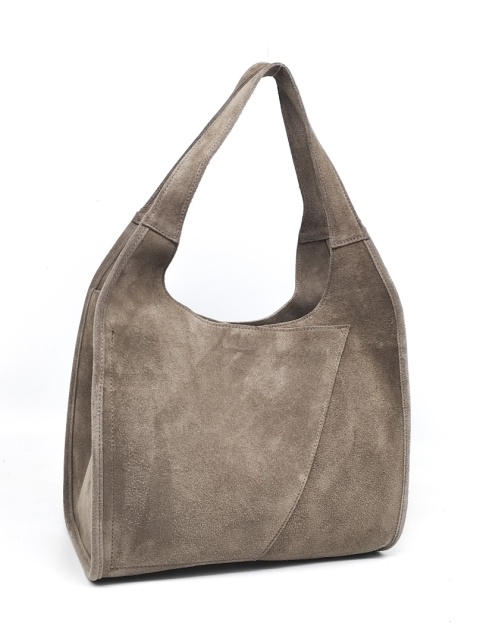Modny zamszowy beżowy shopper taupe