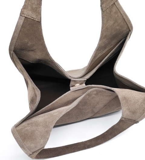 Modny zamszowy beżowy shopper taupe