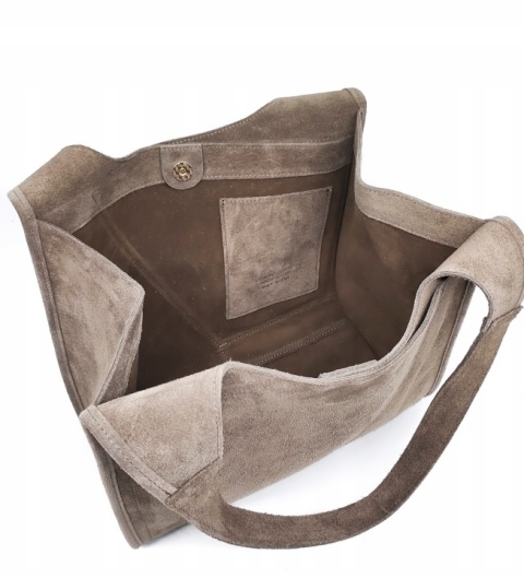 Modny zamszowy beżowy shopper taupe