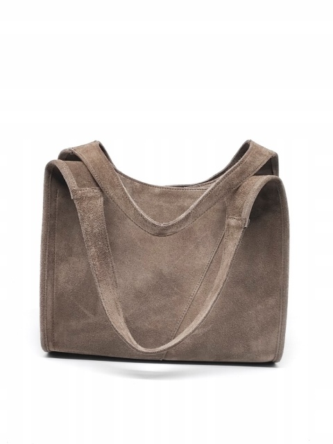 Modny zamszowy beżowy shopper taupe