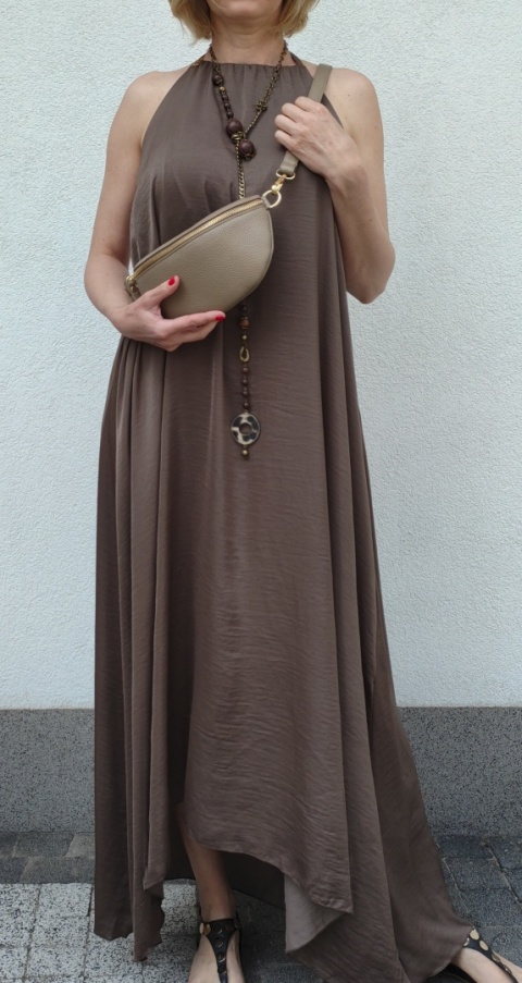 Saszetka nerka Vera Pelle skóra naturalna beżowa taupe Laura Biaggi