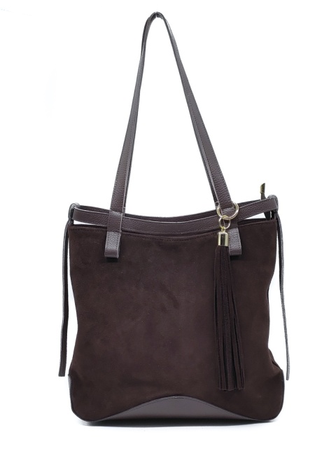 Laura Biaggi Zamszowa czekoladowa torebka shopper