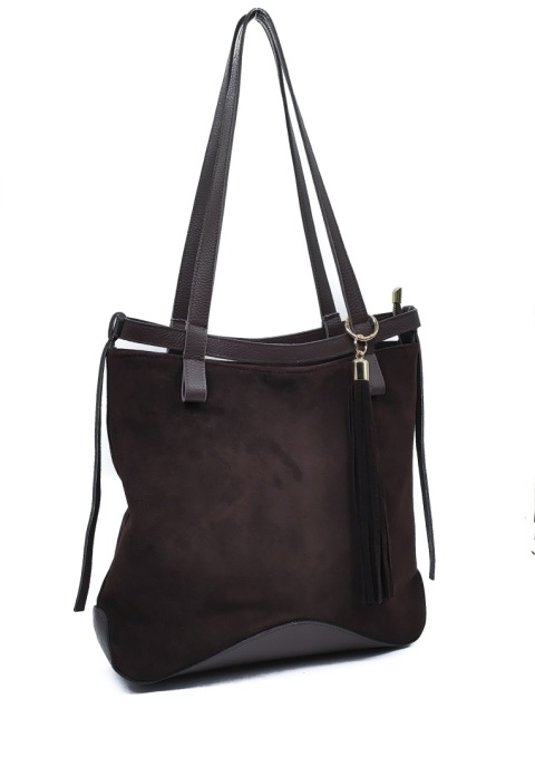 Laura Biaggi Zamszowa czekoladowa torebka shopper