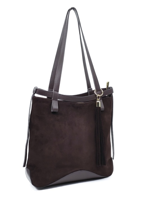 Laura Biaggi Zamszowa czekoladowa torebka shopper