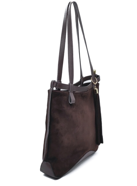 Laura Biaggi Zamszowa czekoladowa torebka shopper