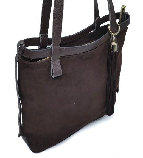 Laura Biaggi Zamszowa czekoladowa torebka shopper