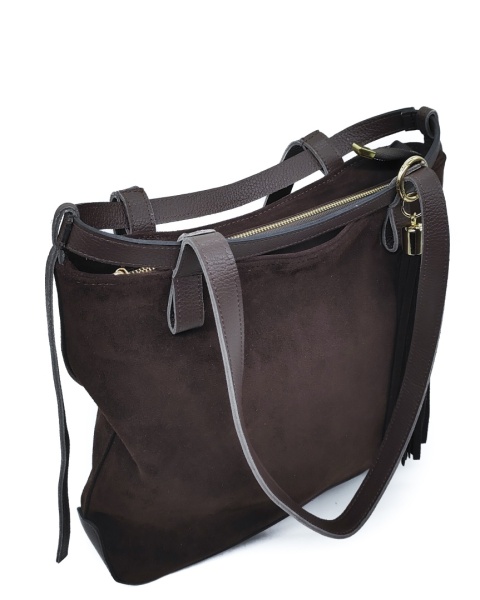 Laura Biaggi Zamszowa czekoladowa torebka shopper
