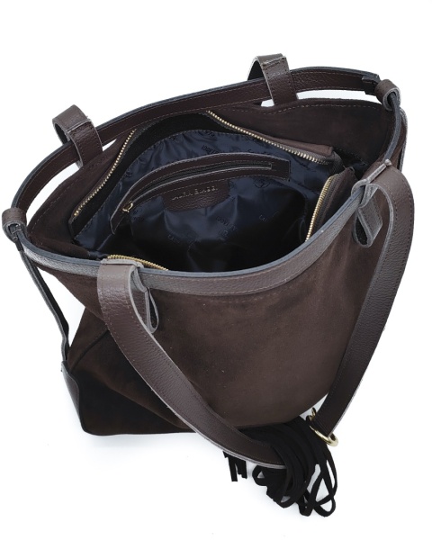 Laura Biaggi Zamszowa czekoladowa torebka shopper