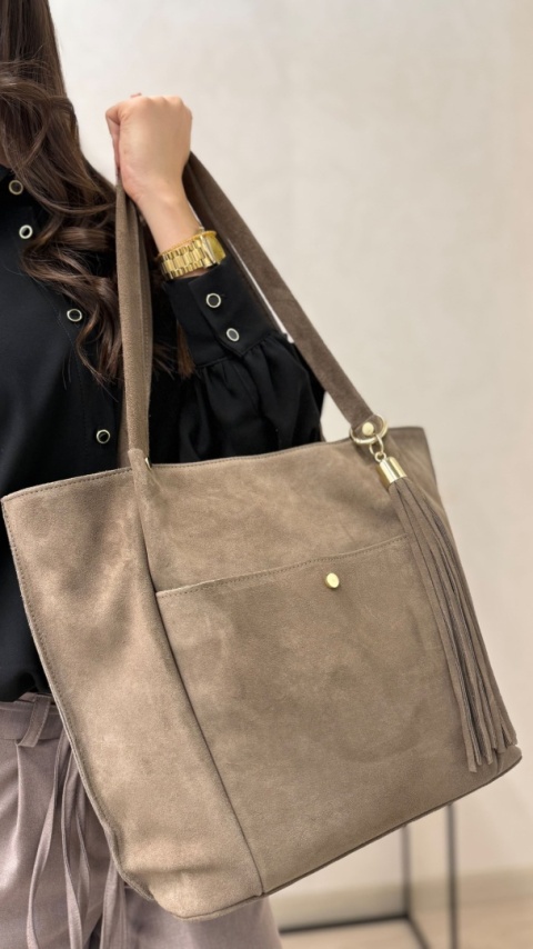 Laura Biaggi zamszowa beżowa taupe mocha torebka shopper
