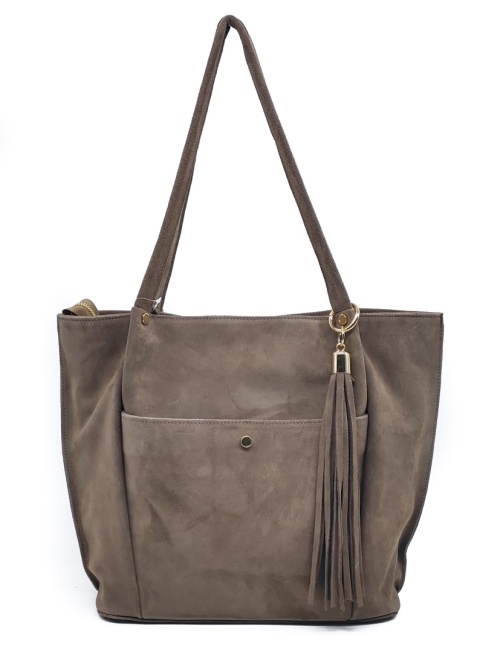 Laura Biaggi zamszowa beżowa taupe mocha torebka shopper