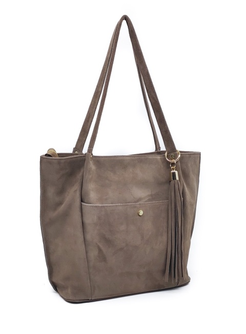 Laura Biaggi zamszowa beżowa taupe mocha torebka shopper