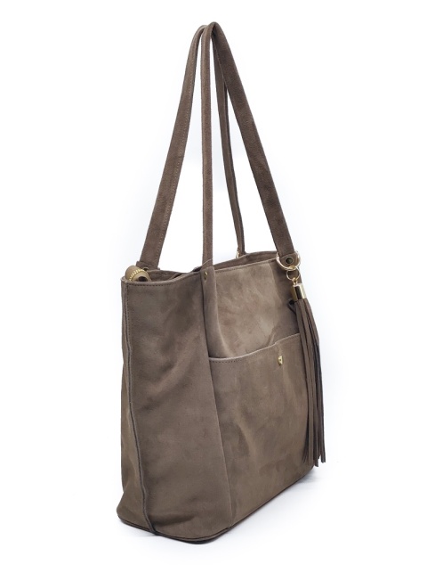 Laura Biaggi zamszowa beżowa taupe mocha torebka shopper