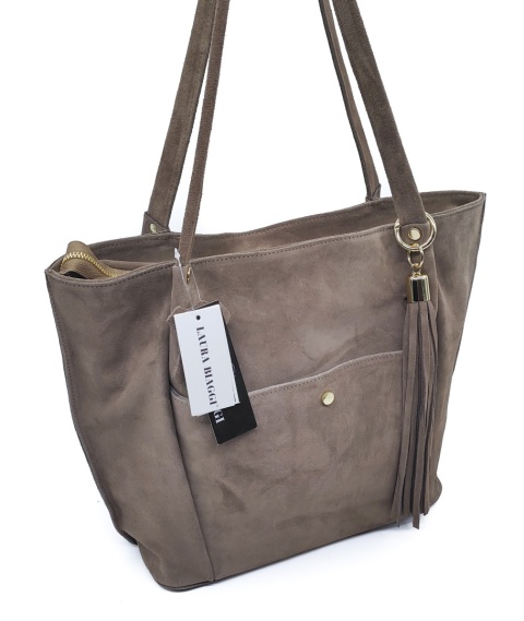 Laura Biaggi zamszowa beżowa taupe mocha torebka shopper