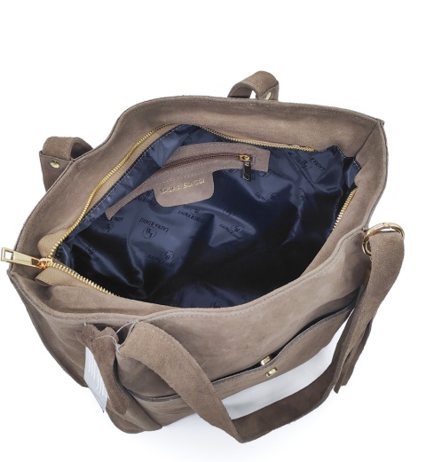 Laura Biaggi zamszowa beżowa taupe mocha torebka shopper