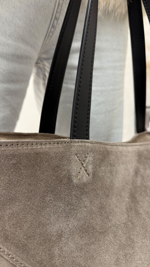 MAXI torba skóra zamszowa beżowa taupe