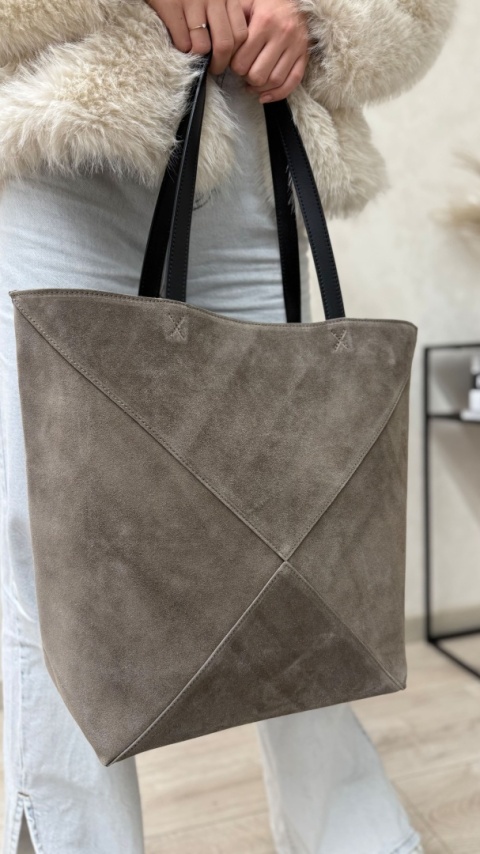 MAXI torba skóra zamszowa beżowa taupe