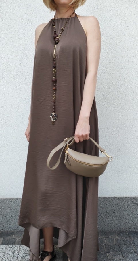Saszetka nerka Vera Pelle skóra naturalna beżowa taupe Laura Biaggi