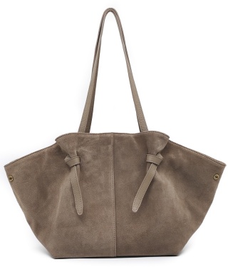 Torebka shopper zamszowa Vera Pelle skóra beżowa taupe Laura Biaggi