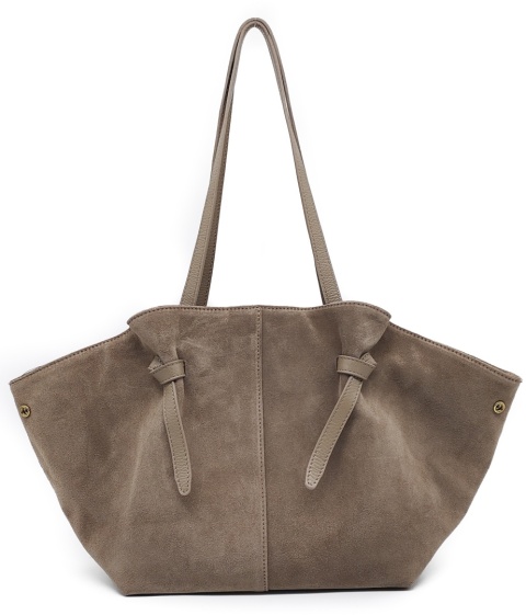 Torebka shopper zamszowa Vera Pelle skóra beżowa taupe Laura Biaggi