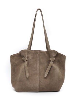 Torebka shopper zamszowa Vera Pelle skóra beżowa taupe Laura Biaggi