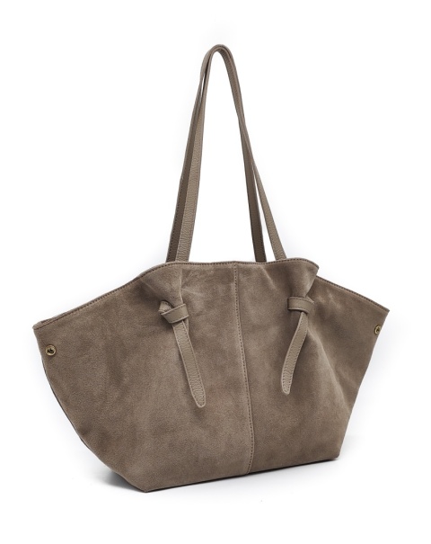Torebka shopper zamszowa Vera Pelle skóra beżowa taupe Laura Biaggi