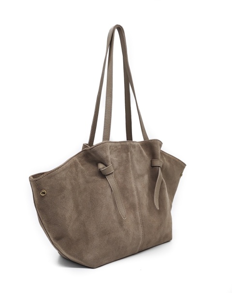 Torebka shopper zamszowa Vera Pelle skóra beżowa taupe Laura Biaggi