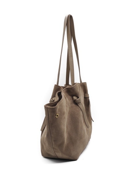 Torebka shopper zamszowa Vera Pelle skóra beżowa taupe Laura Biaggi