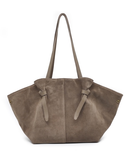 Torebka shopper zamszowa Vera Pelle skóra beżowa taupe Laura Biaggi