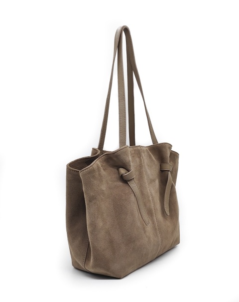 Torebka shopper zamszowa Vera Pelle skóra beżowa taupe Laura Biaggi