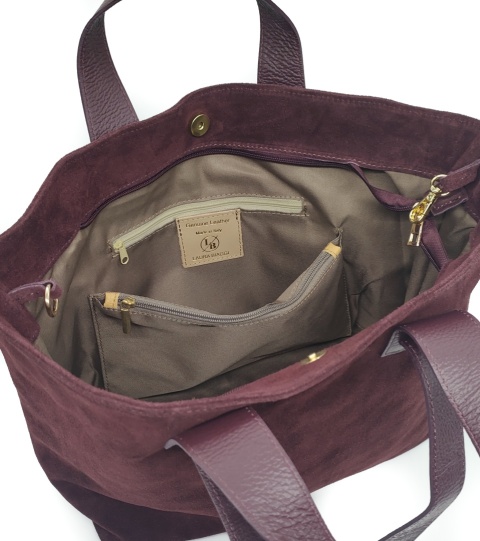 Zamszowy bordowy shopper