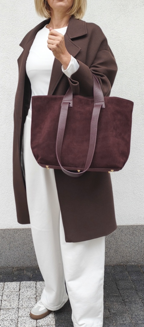 Zamszowy bordowy shopper