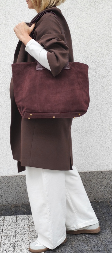 Zamszowy bordowy shopper