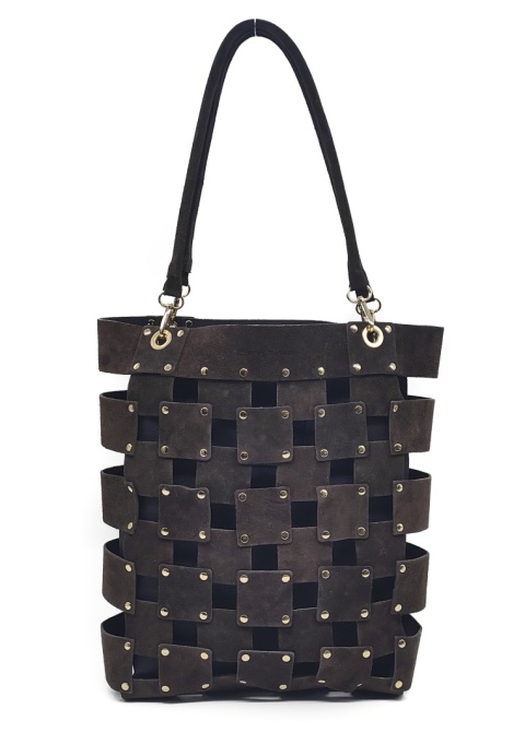 Zamszowa czekoladowa torebka shopper