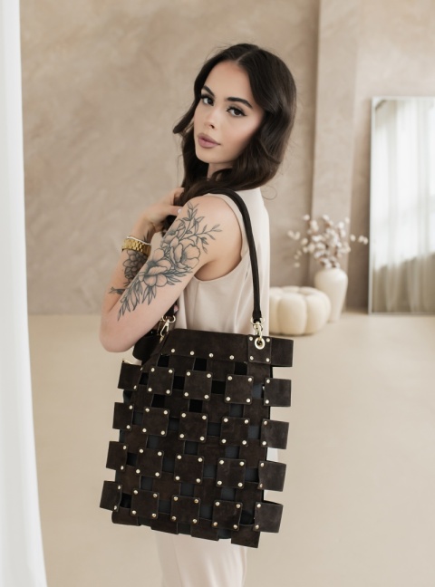 Zamszowa czekoladowa torebka shopper