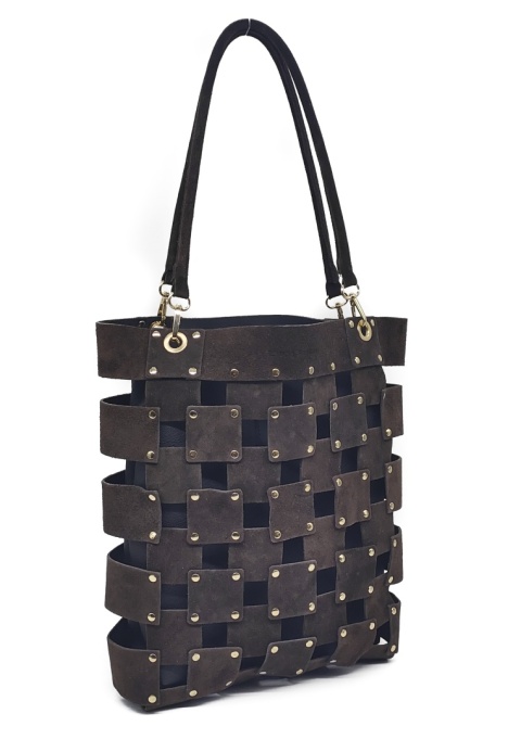 Zamszowa czekoladowa torebka shopper