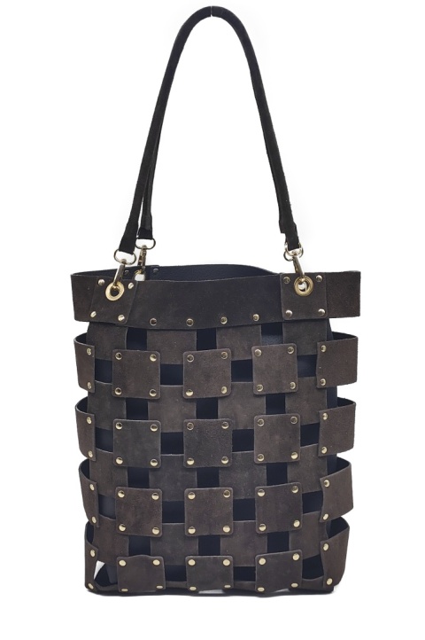 Zamszowa czekoladowa torebka shopper