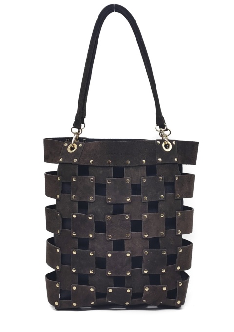 Zamszowa czekoladowa torebka shopper