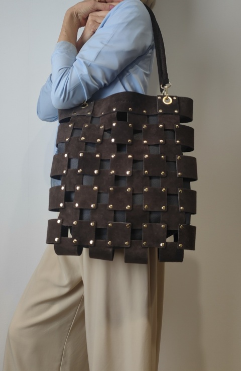 Zamszowa czekoladowa torebka shopper