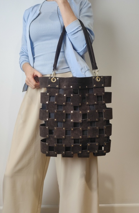 Zamszowa czekoladowa torebka shopper