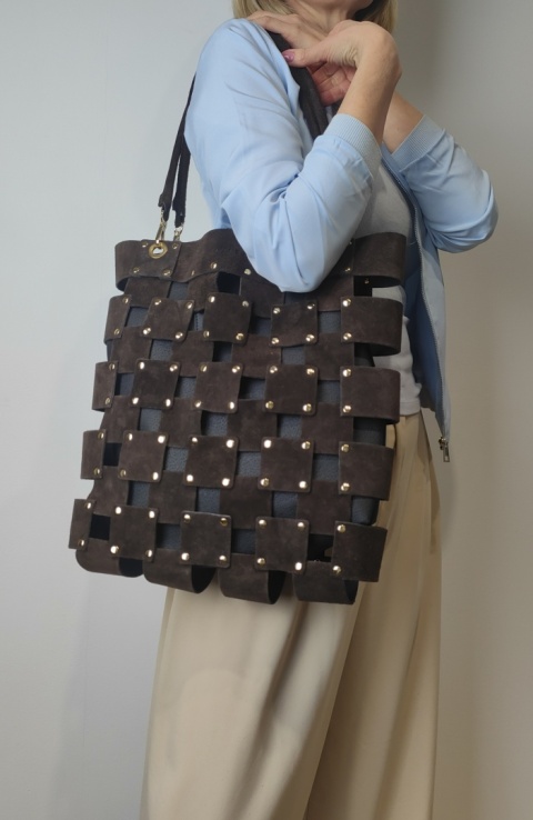 Zamszowa czekoladowa torebka shopper
