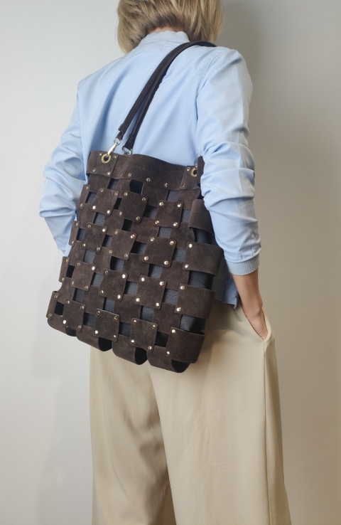 Zamszowa czekoladowa torebka shopper