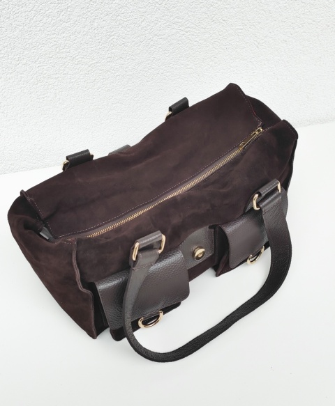 Torebka shopper zamszowa Vera Pelle skóra czekoladowa