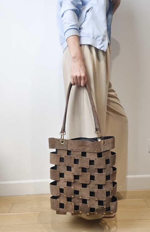Torebka shopper zamszowa beżowa