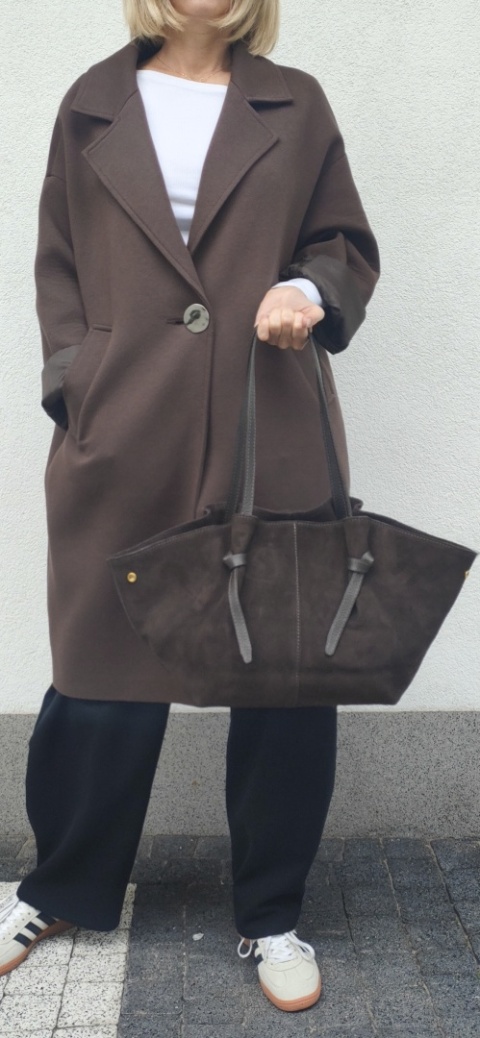 Torebka shopper zamszowa skóra brązowa czekoladowa Laura Biaggi