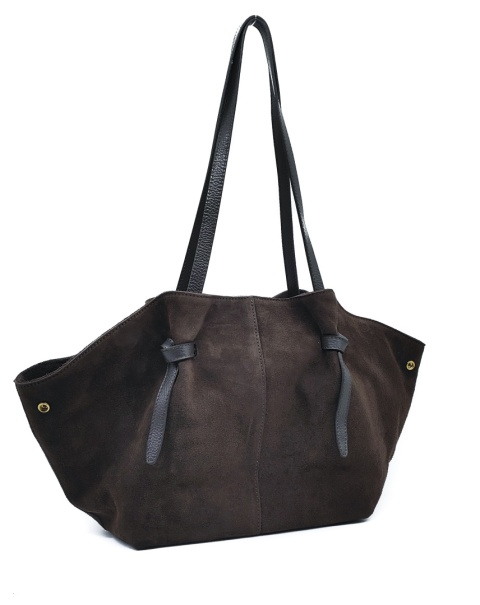 Torebka shopper zamszowa skóra brązowa czekoladowa Laura Biaggi